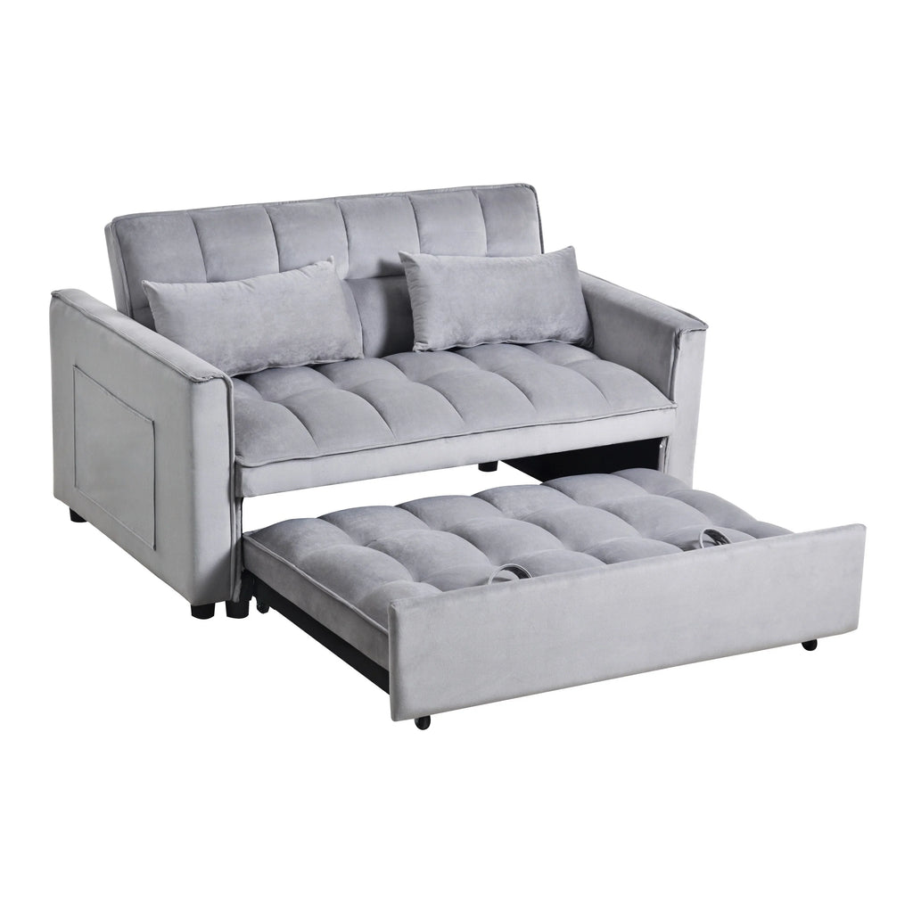 Moderno divano letto estraibile, divano letto 3-in-1 con schienale regolabile, divanetto in velluto, cuscini e tasche laterali