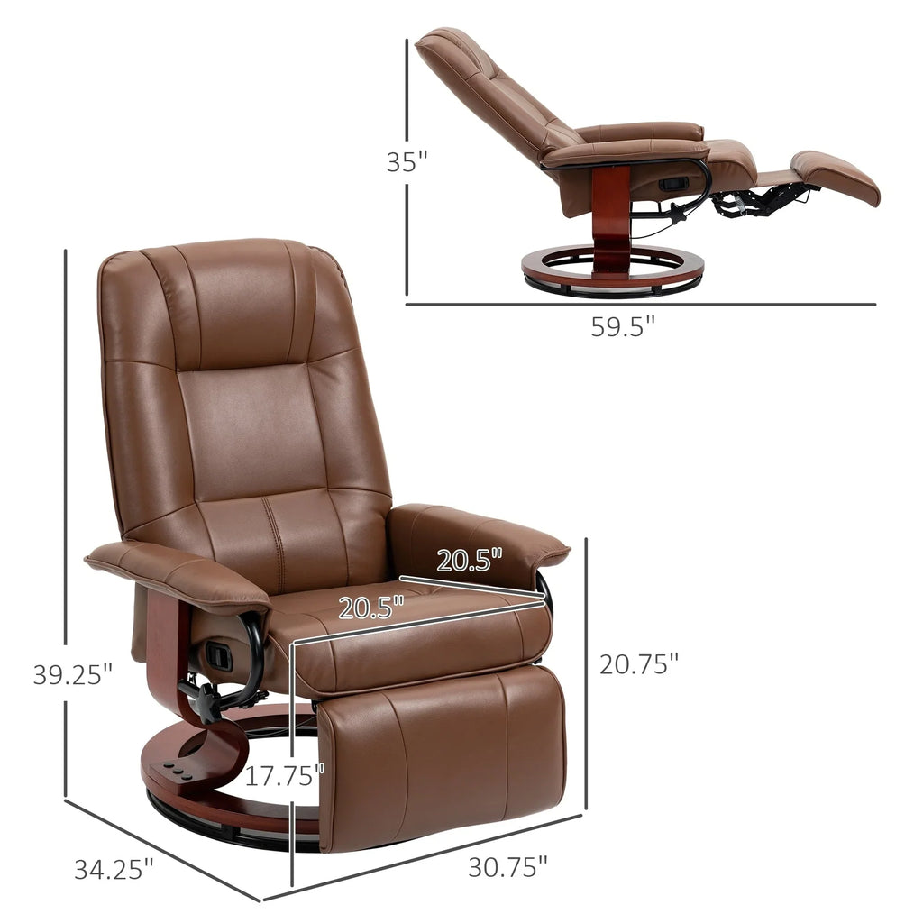 Poltrona reclinabile manuale girevole con base regolabile in ecopelle HomCom con comodo e rilassante poggiapiedi
