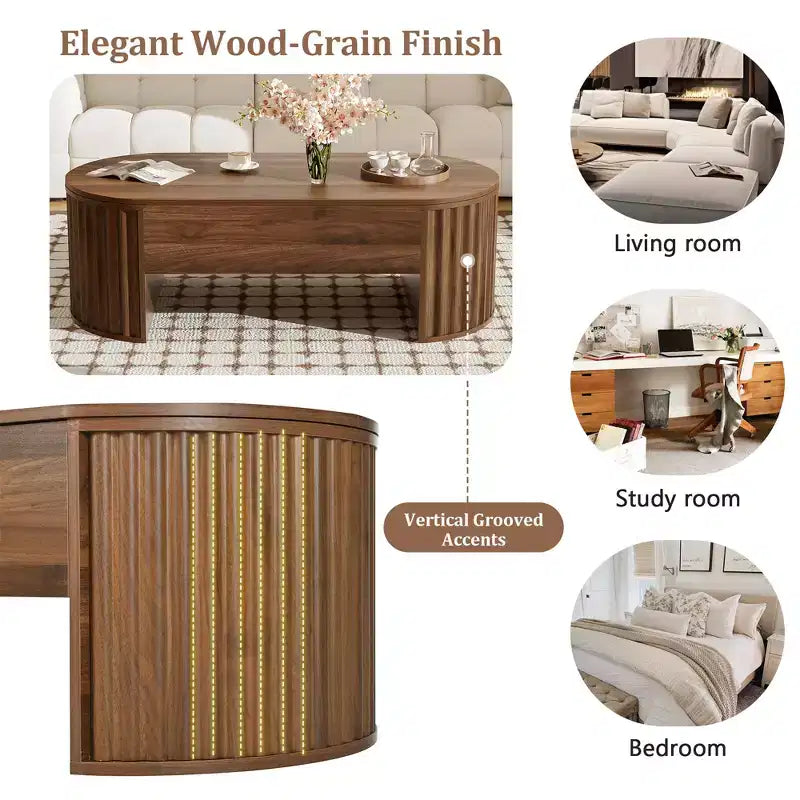 47.2 Table basse relevable avec compartiment caché, ovale, marron