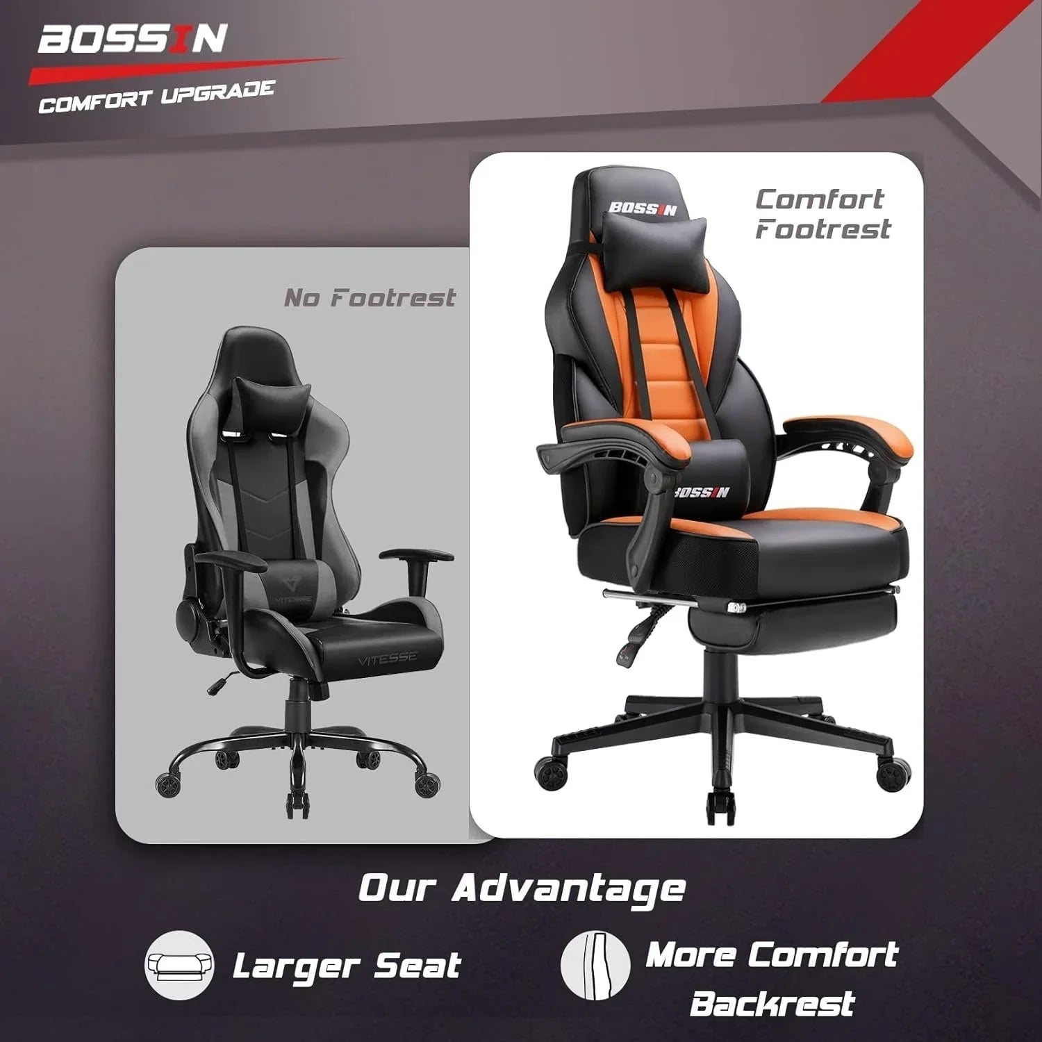 Sedia da gaming BOSSIN Racing Style, sedia da gamer per persone robuste fino a 136 kg, sedia da computer con schienale alto