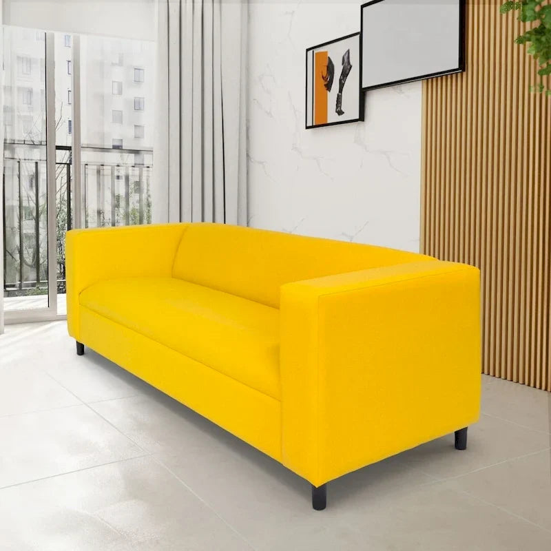 Divano a 3 posti in stile Mid-Century Modern, similpelle, struttura in legno massello, imbottito