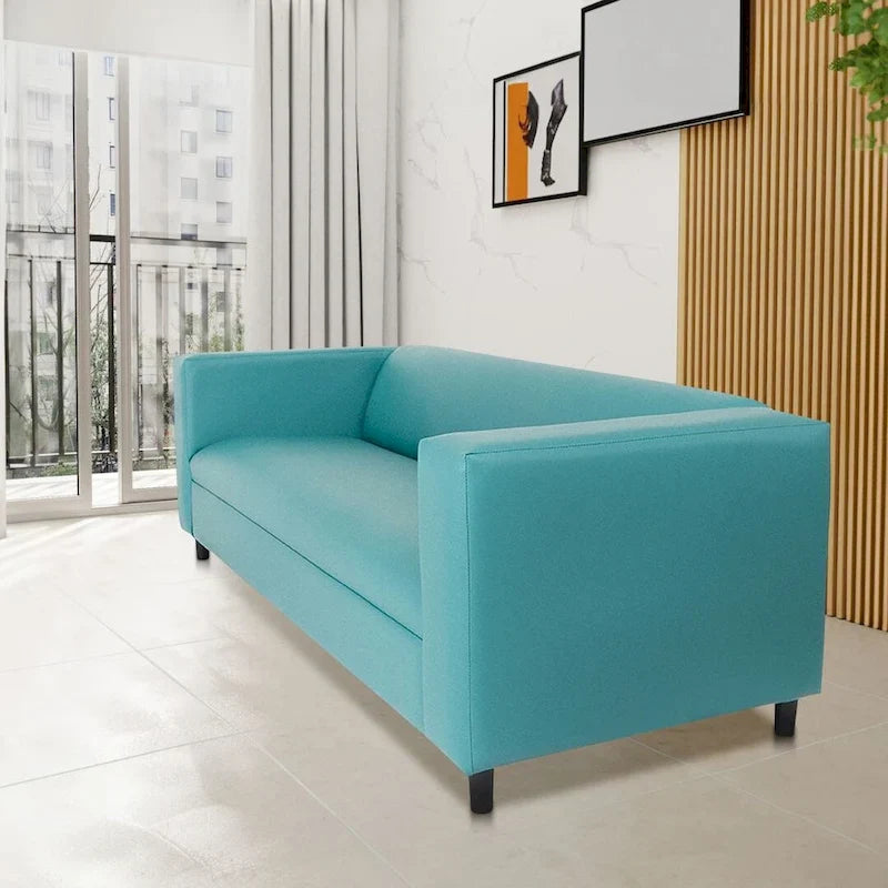 Divano a 3 posti in stile Mid-Century Modern, similpelle, struttura in legno massello, imbottito
