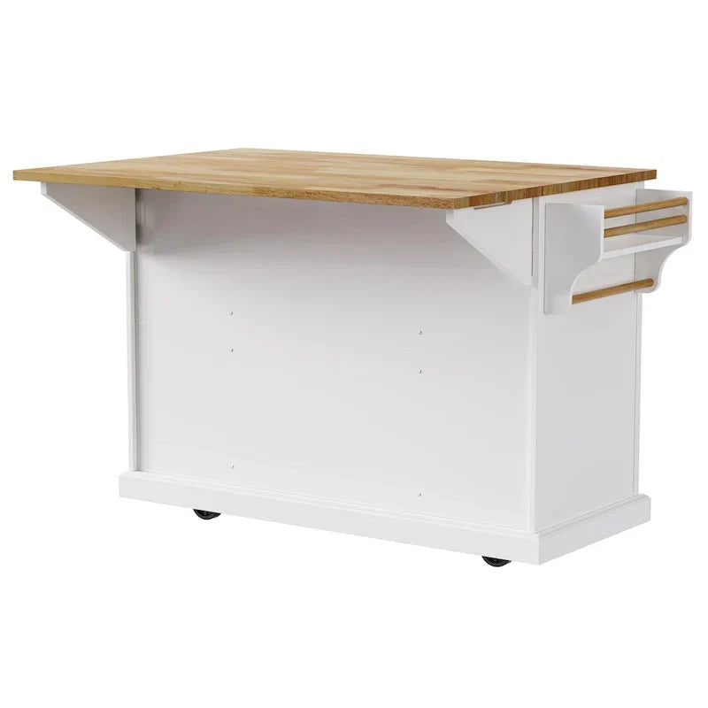 Grande isola da cucina con ribalta in legno, carrello da cucina arrotolabile con texture in rilievo, ante e cassetti con contenitore per cucina, bianco