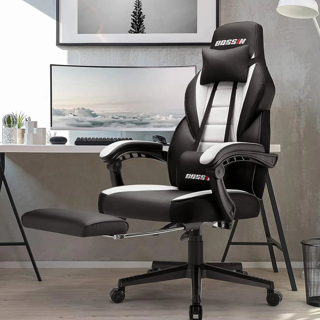 Sedia da gaming BOSSIN Racing Style, sedia da gamer per persone robuste fino a 136 kg, sedia da computer con schienale alto