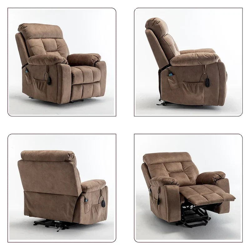 Grande poltrona reclinabile elettrica massaggiante con funzione di sollevamento, riscaldamento e portabicchieri a scomparsa