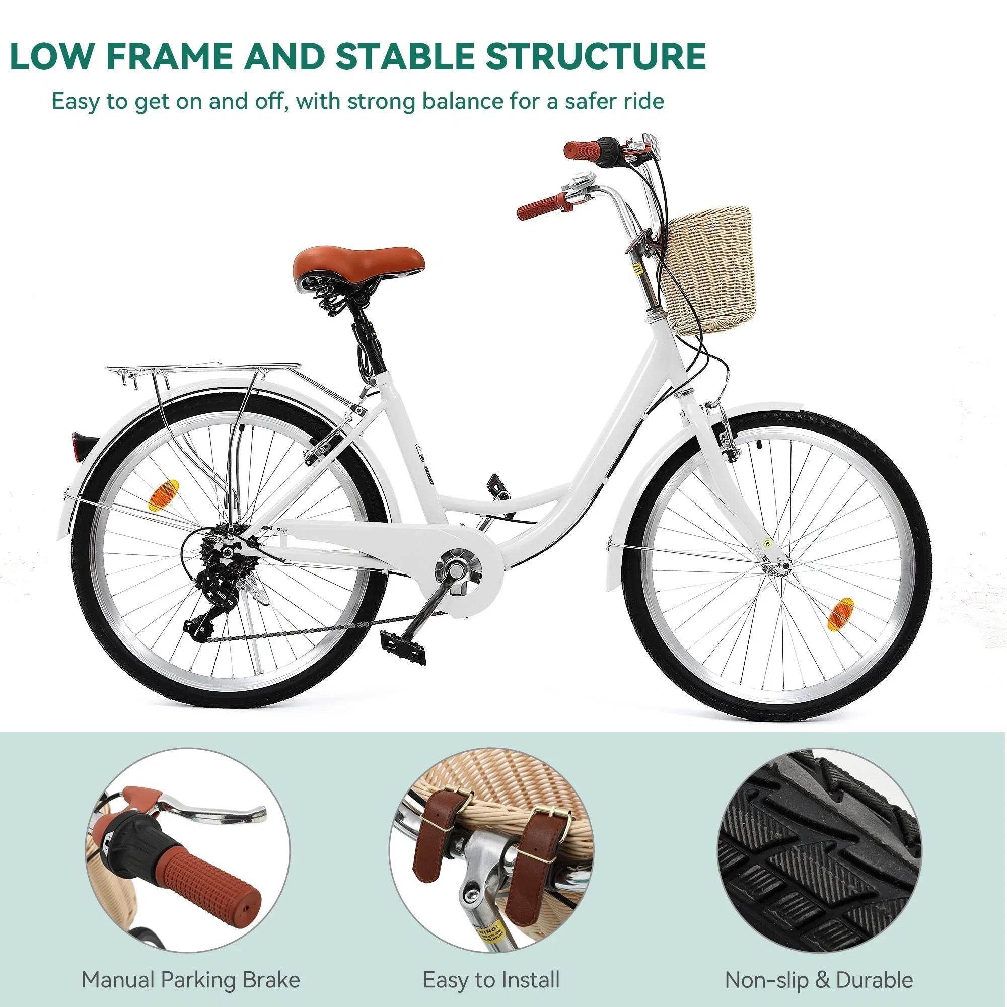 Moasis24/26 Bicicletta Cruiser a 7 velocità Regolabile con Telaio Ribassato, per Pendolari