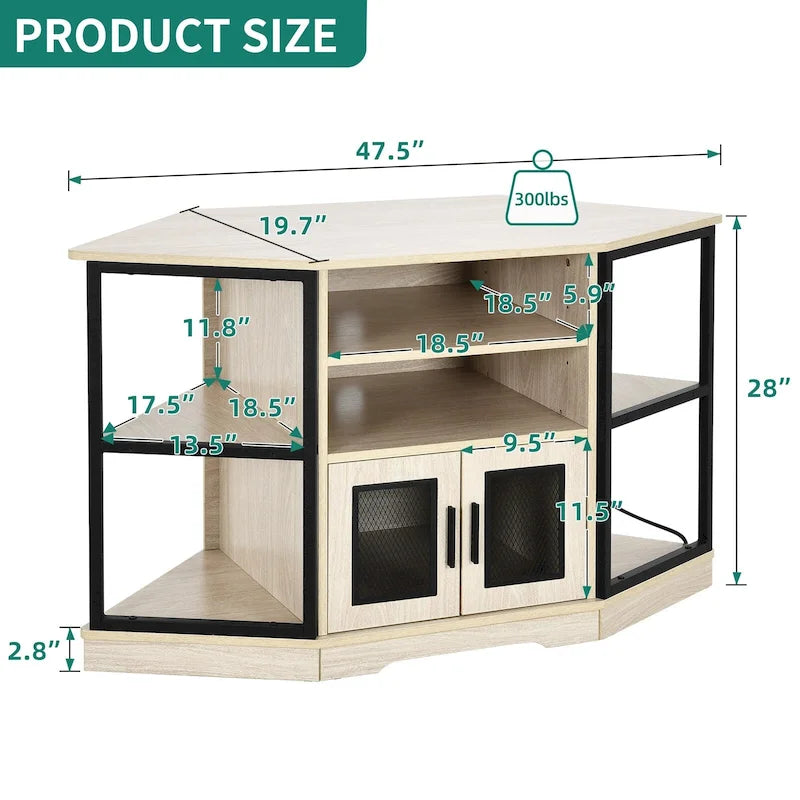 Mobile TV ad angolo in stile rustico con presa di corrente, per TV fino a 55 pollici