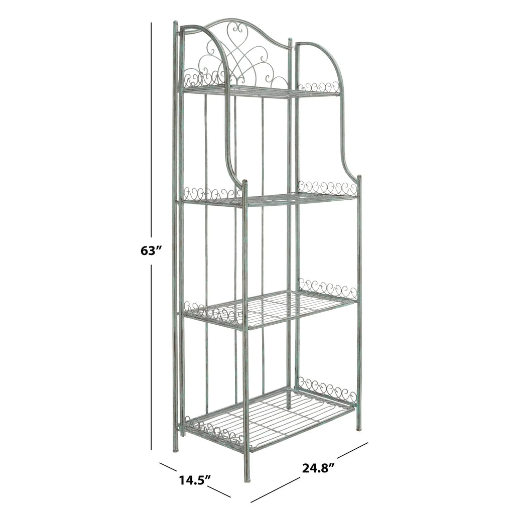 SAFAVIEH Bryn Scaffale da panettiere da esterno a 4 ripiani in ferro battuto vittoriano - 25 pollici L x 15 pollici P x 63 pollici H - 25 L x 15 P x 63 H