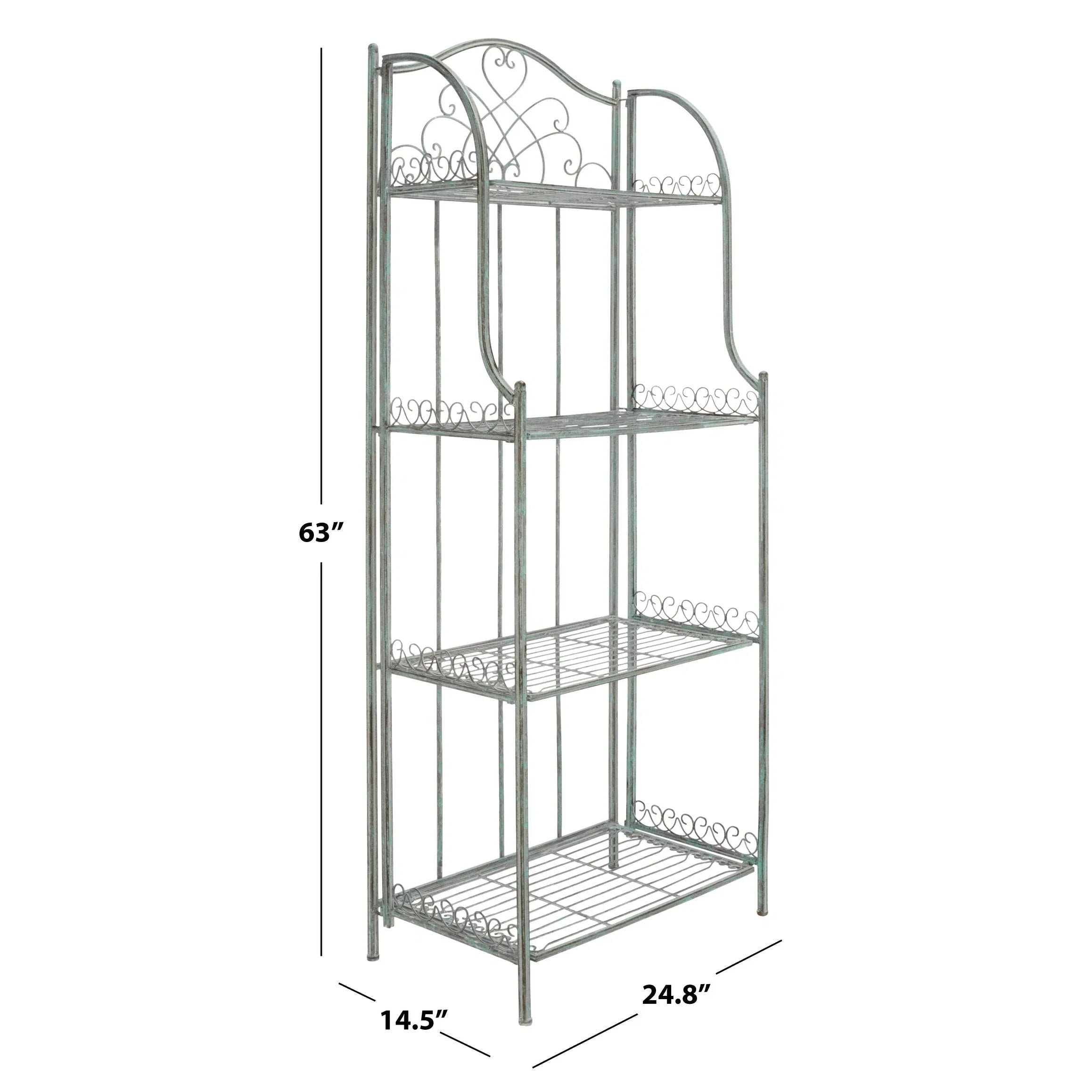 SAFAVIEH Bryn Scaffale da panettiere da esterno a 4 ripiani in ferro battuto vittoriano - 25 pollici L x 15 pollici P x 63 pollici H - 25 L x 15 P x 63 H