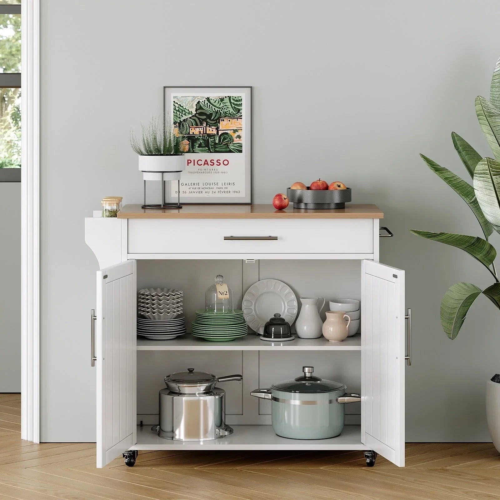 Isola da Cucina Mobile con Armadietto Contenitore