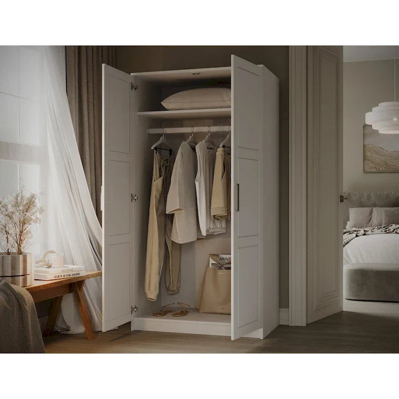 Armadio Urban a 2 ante in 100% legno massello con ante piene e a specchio