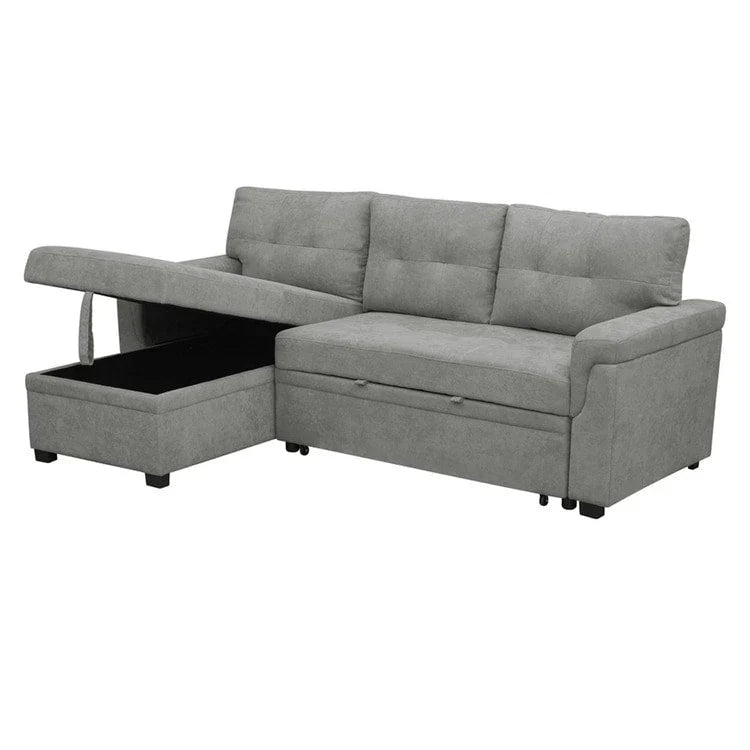 Divano componibile convertibile reversibile con letto estraibile, chaise longue con contenitore nascosto e gambe durevoli