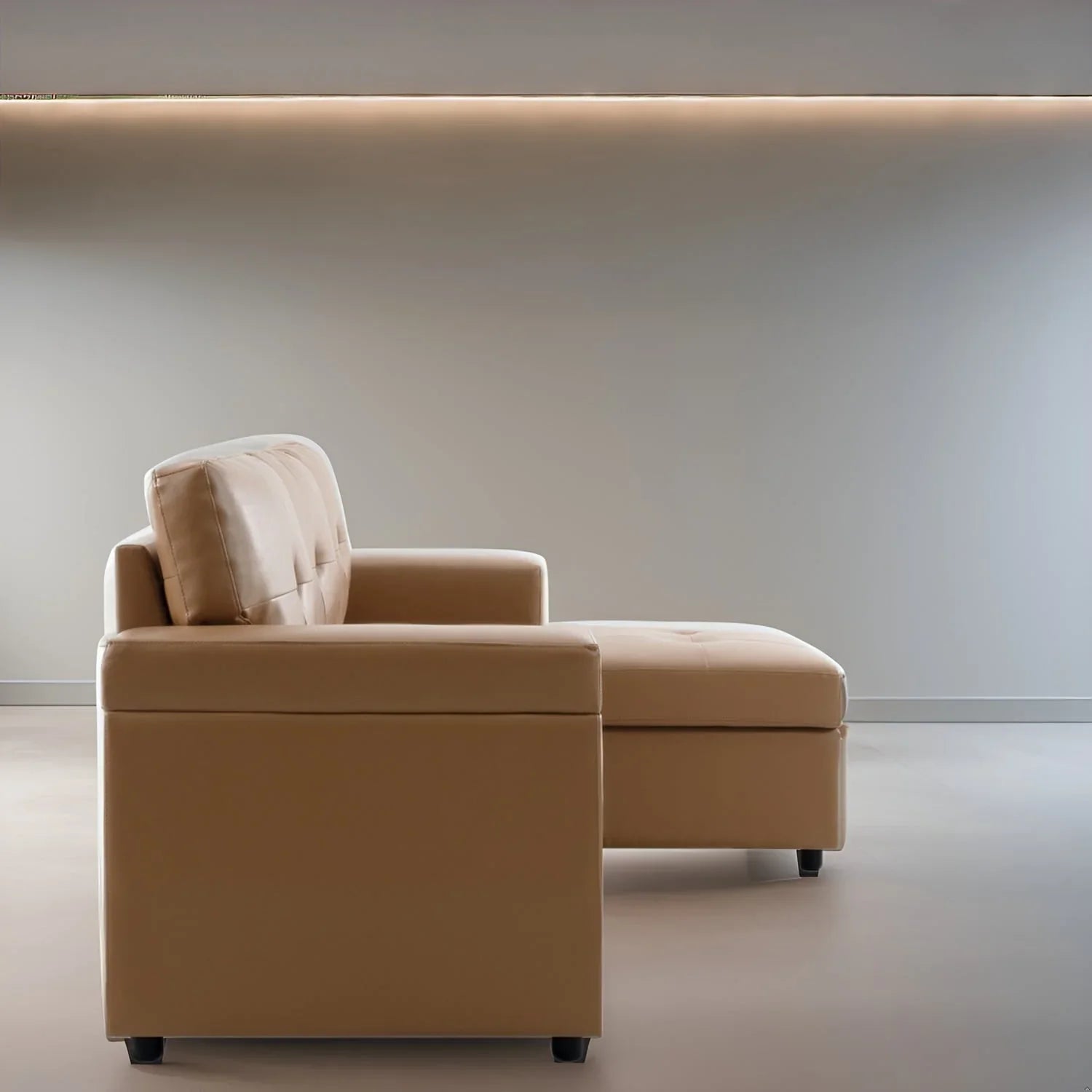 Divano componibile convertibile reversibile con letto estraibile, chaise longue con contenitore nascosto e gambe durevoli