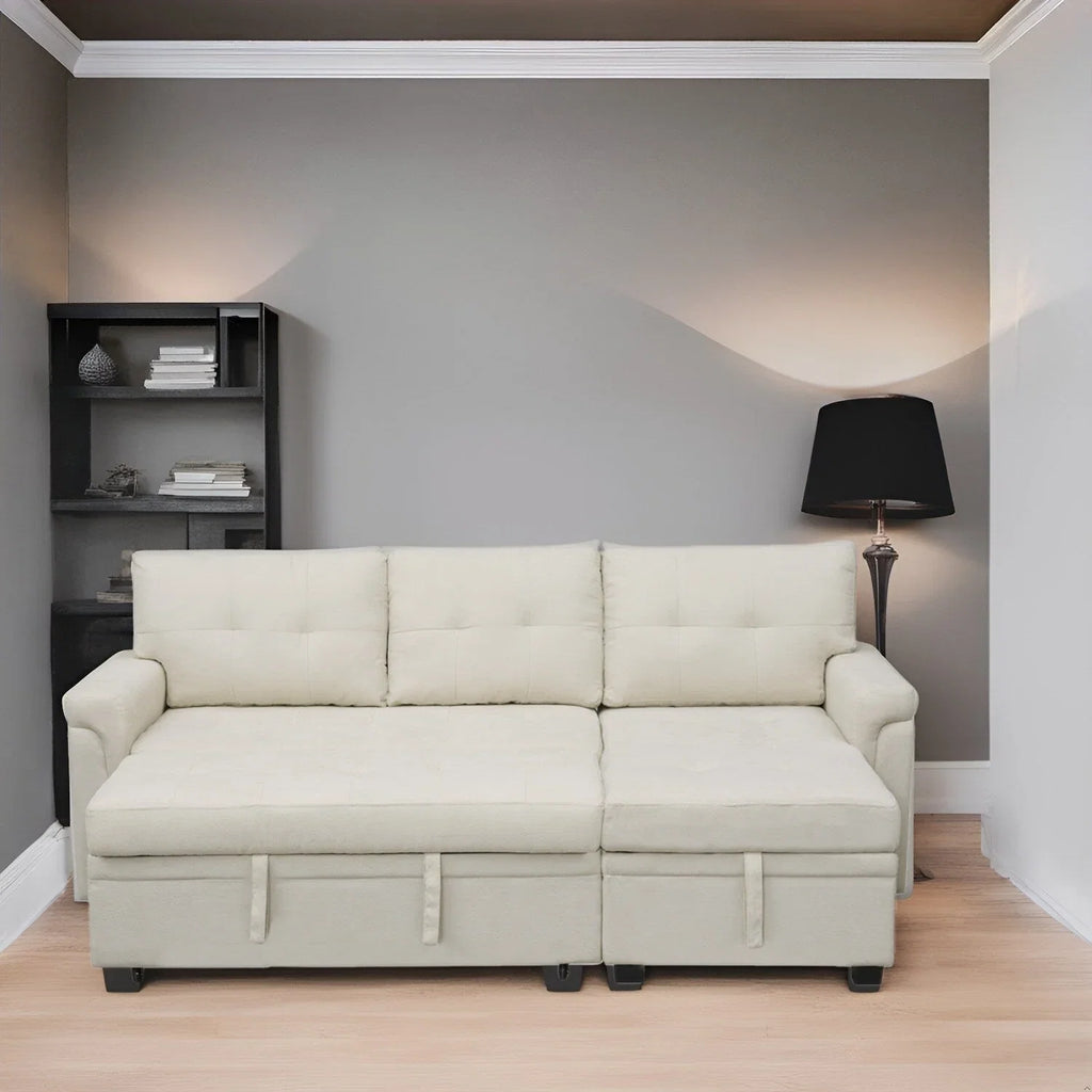 Divano sezionale reversibile con letto estraibile, chaise longue con contenitore nascosto, gambe durevoli,