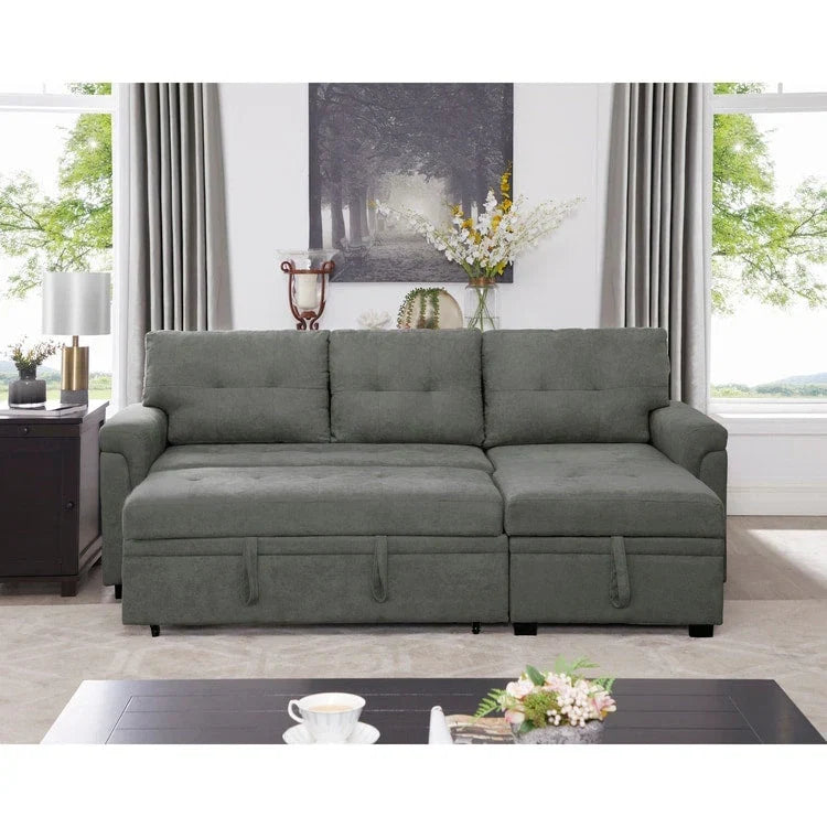 Divano sezionale reversibile con letto estraibile, chaise longue con contenitore nascosto, gambe durevoli,