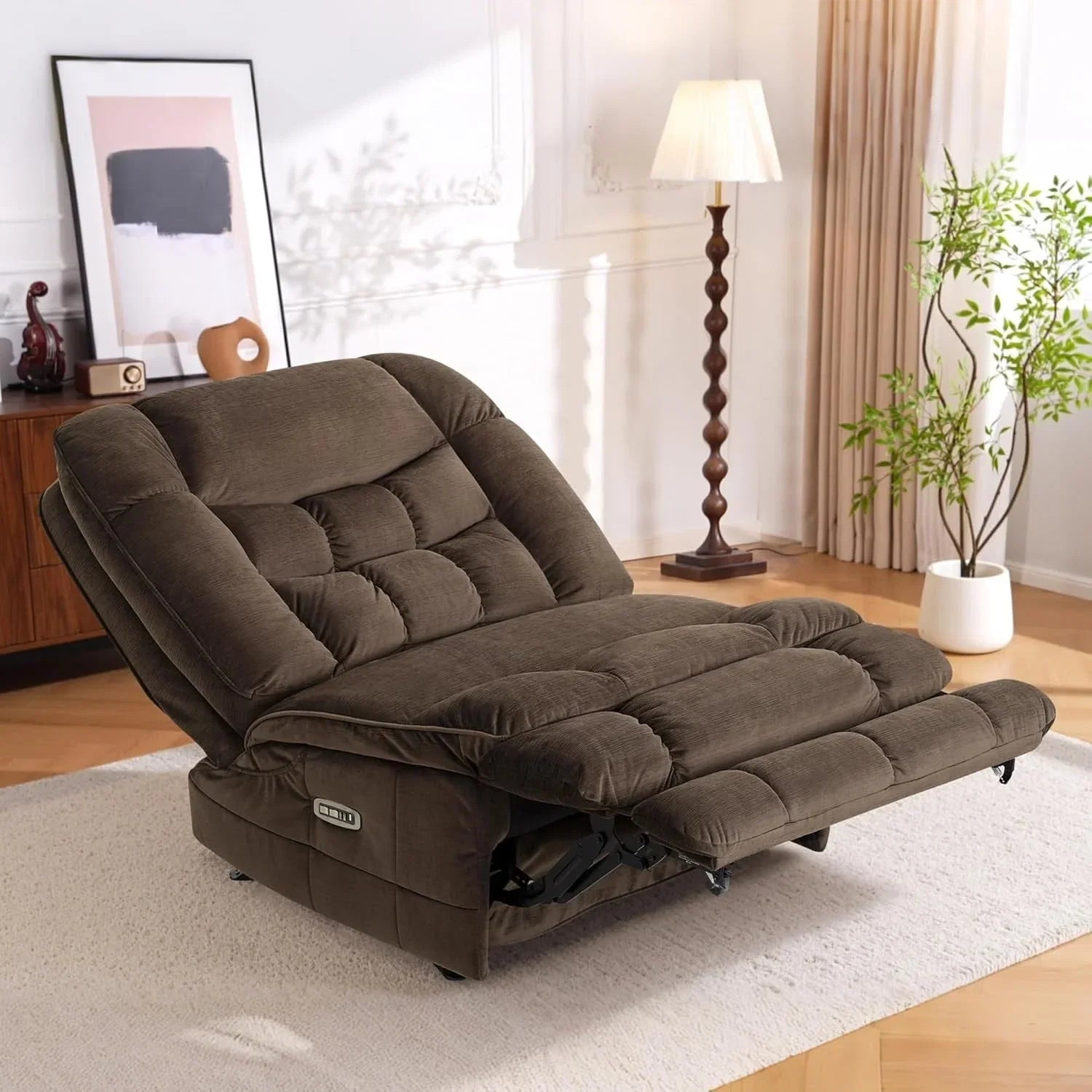 MCombo Poltrona Reclinabile Basculante Elettrica Oversize senza Braccioli con Doppio Motore, Reclinabile Zeroarms Perfetta per Soggiorno in Tessuto PR607