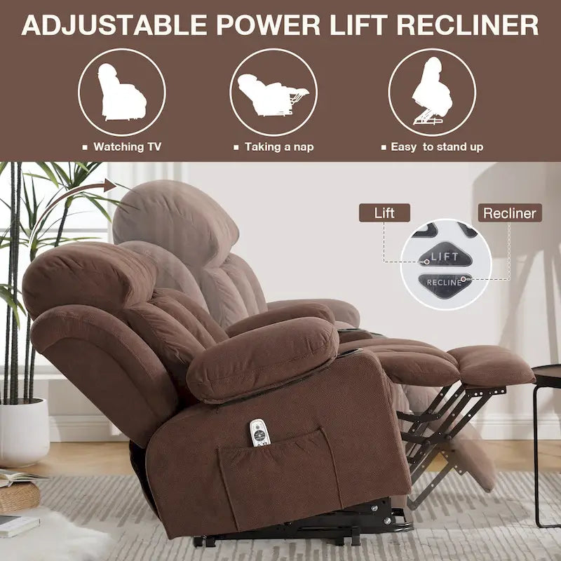Poltrona reclinabile elettrica Grey Power con massaggio riscaldante, ricarica USB, telecomando e comode tasche laterali per anziani