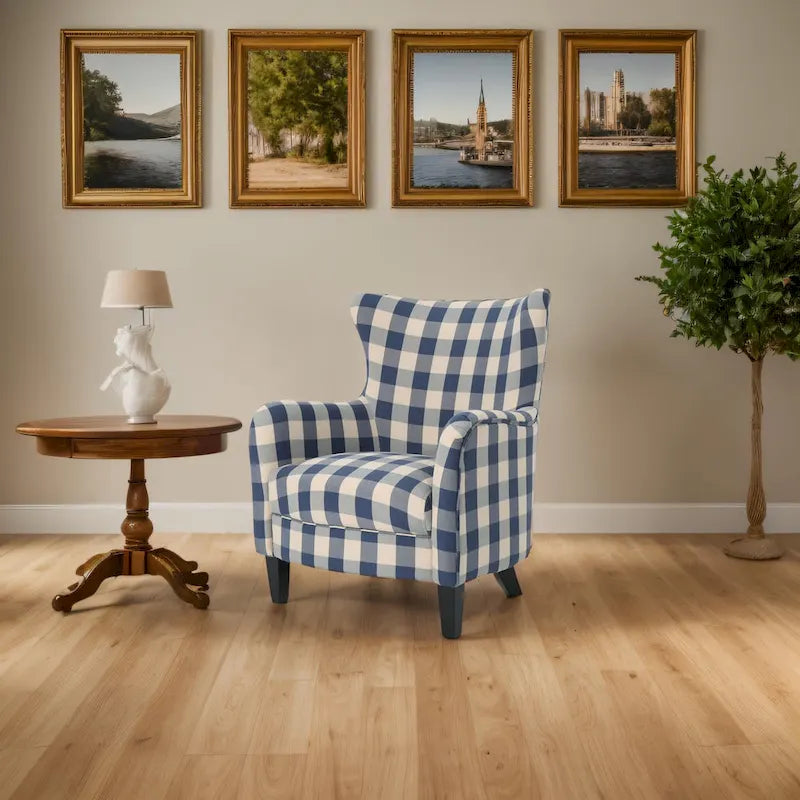 Poltrona imbottita schienale alto Modern Retro 30,25" con gambe in legno per soggiorno