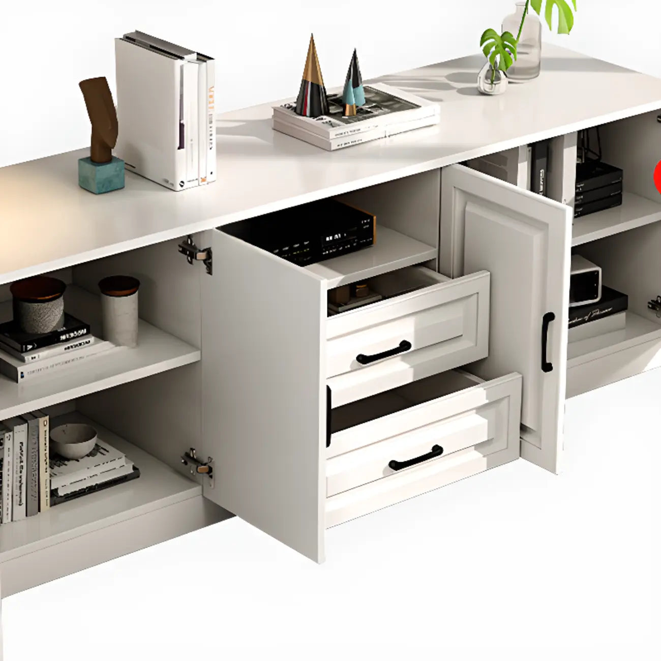Mobile TV Moderno in Legno Bianco con Contenitore e Gestione Cavi