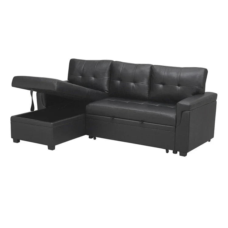 Divano componibile convertibile reversibile con letto estraibile, chaise longue con contenitore nascosto e gambe durevoli