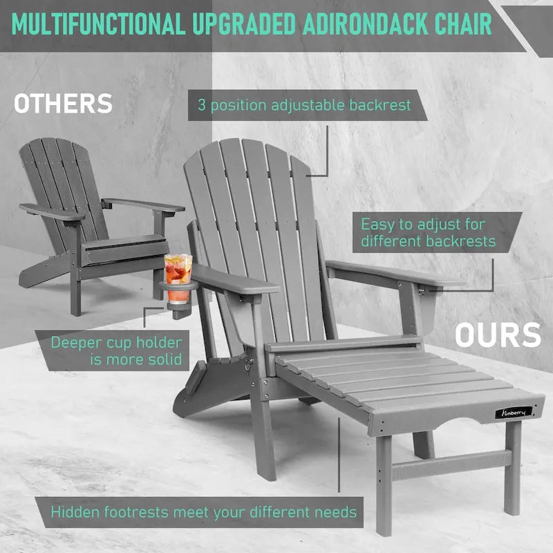 Sedia Adirondack Pieghevole e Regolabile Vrakae con Pouf