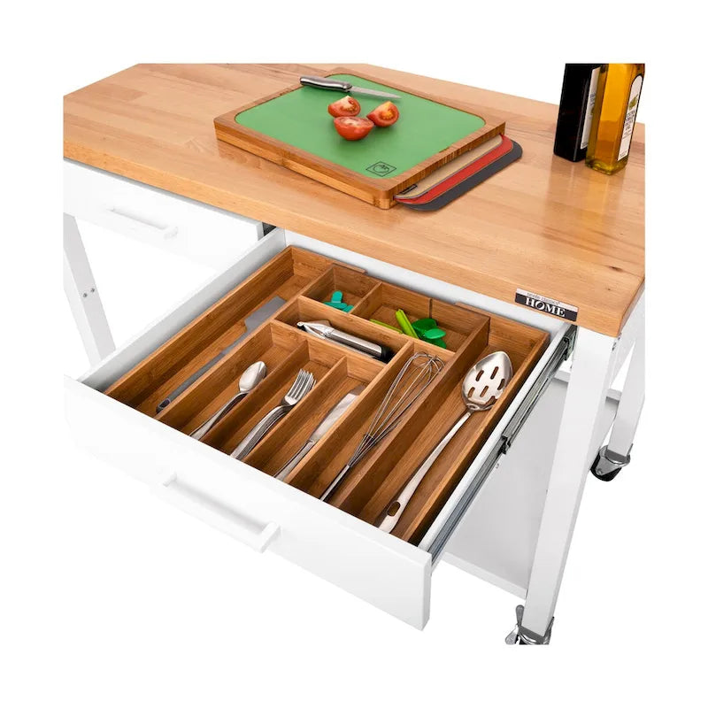 Tavolo da lavoro a isola con piano in legno massello, 48 W x 24 P x 36 H, bianco