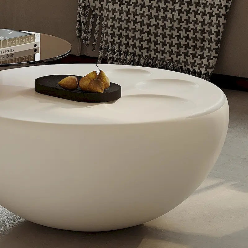Tavolino da salotto NIDO moderno rotondo da 42 pollici, colore bianco crema, 2 pezzi - 62