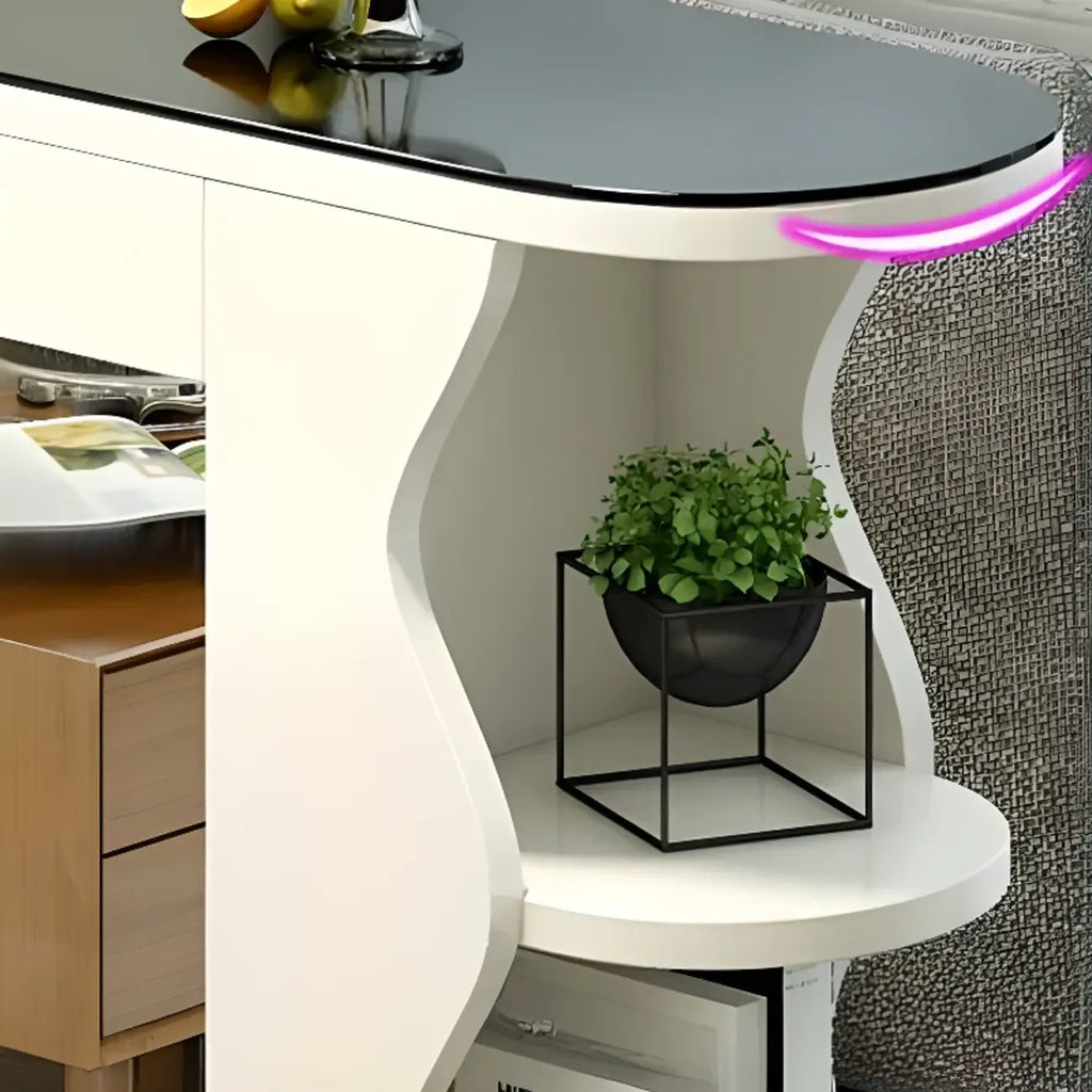 Tavoli da bar moderni con scaffali asimmetrici in legno bianco e nero