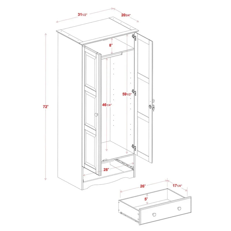 Guardaroba Flessibile in Legno Massello al 100% con Pomelli in Metallo o Legno