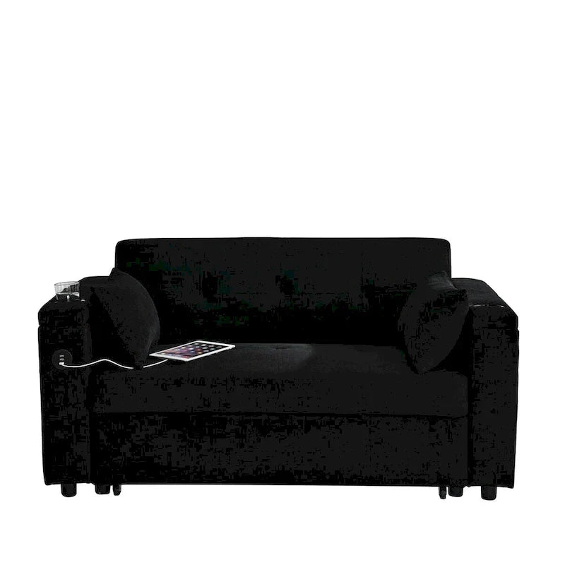 Divano Letto Estraibile 54", Divano Reclinabile 2 Posti con Contenitore, Cuscino Lombare, Presa USB