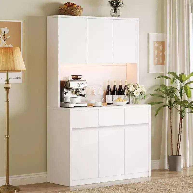 Mobile dispensa da cucina da 71 pollici, mobile dispensa con luci a LED e prese di corrente, mobile buffet con supporto per microonde, ripiani regolabili