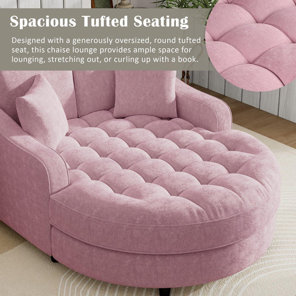 Divano Letto Chaise Longue in ciniglia, Divano Imbottito con Schienale Trapuntato e 2 Cuscini Rimovibili per Soggiorno