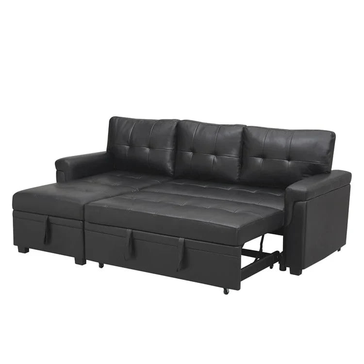 Divano componibile convertibile reversibile con letto estraibile, chaise longue con contenitore nascosto e gambe durevoli