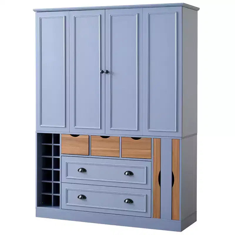 Whisen Armadio Dispensa per Cucina Autoportante Alto 180 cm, Grande Credenza Contenitore per Sala da Pranzo con 4 Ante Pieghevoli, Ripiani, Portabottiglie