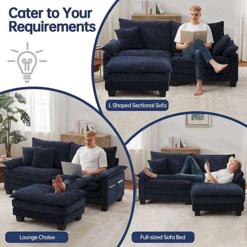 Divano Sezionale Modulare, Comodo Divano Sezionale Cloud con Pouf, Divano Letto a Seduta Profonda per Soggiorno
