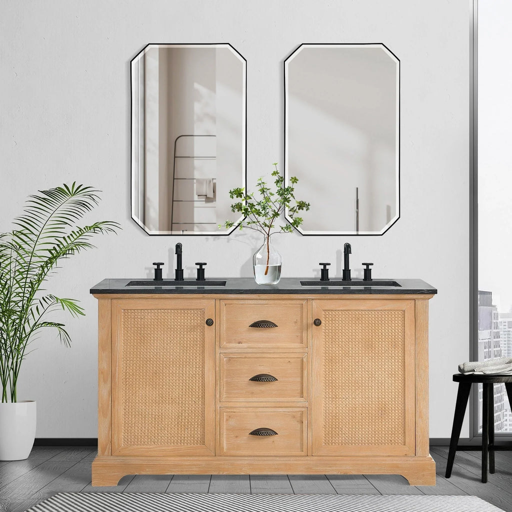 Mobile bagno Hervas con top in marmo naturale senza specchio