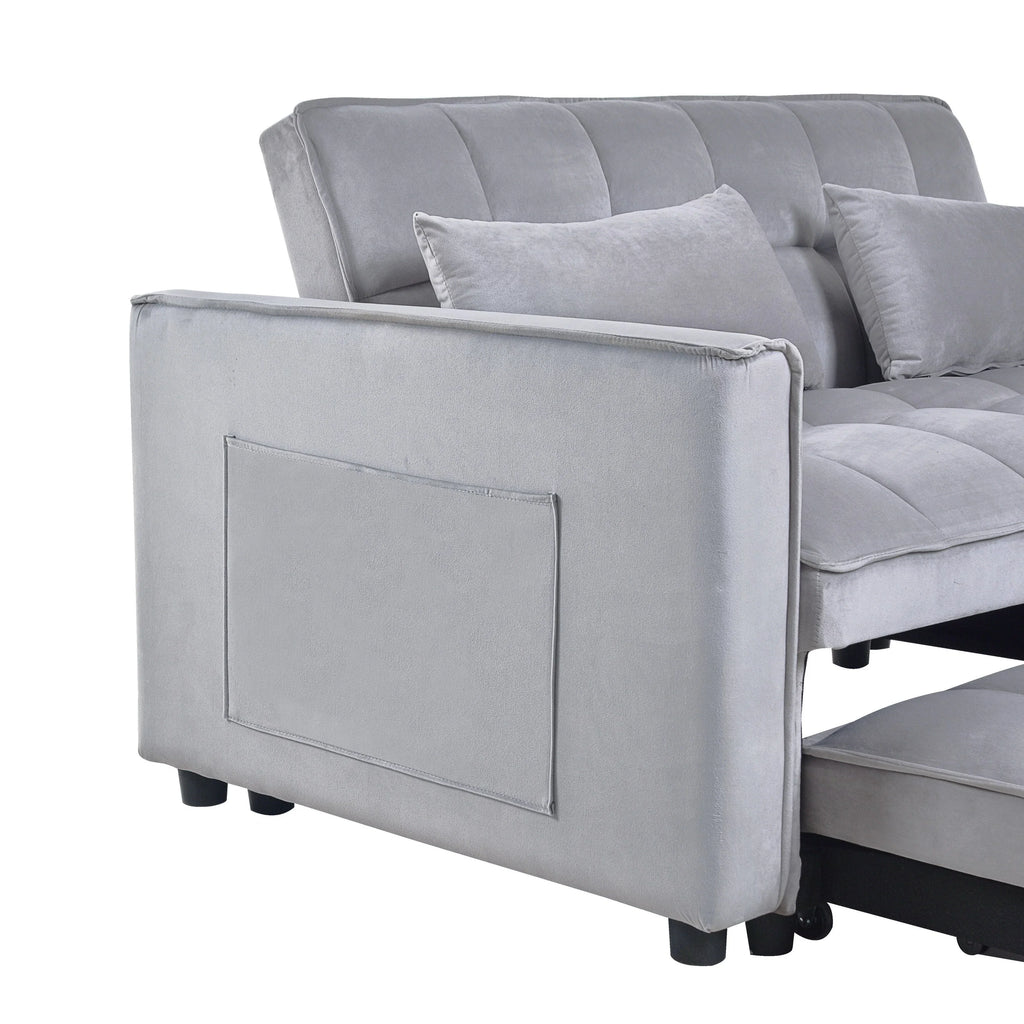 Moderno divano letto estraibile, divano letto 3-in-1 con schienale regolabile, divanetto in velluto, cuscini e tasche laterali