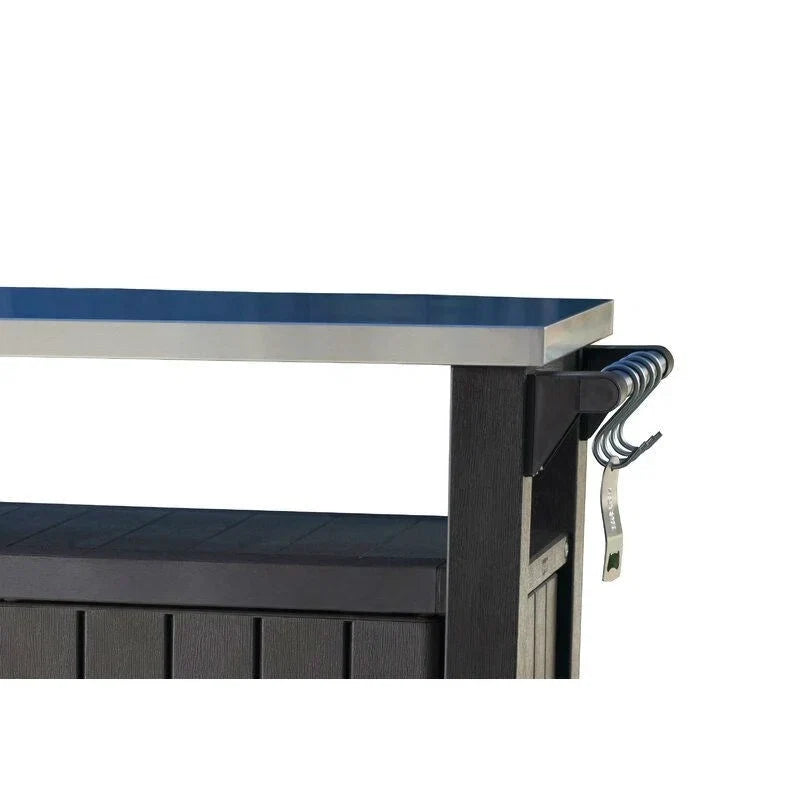 Carrello da bar per feste all'aperto con ruote, contenitore e ripiano portaoggetti, marrone scuro - 35,4 A x 48,7 L x 20,4 P