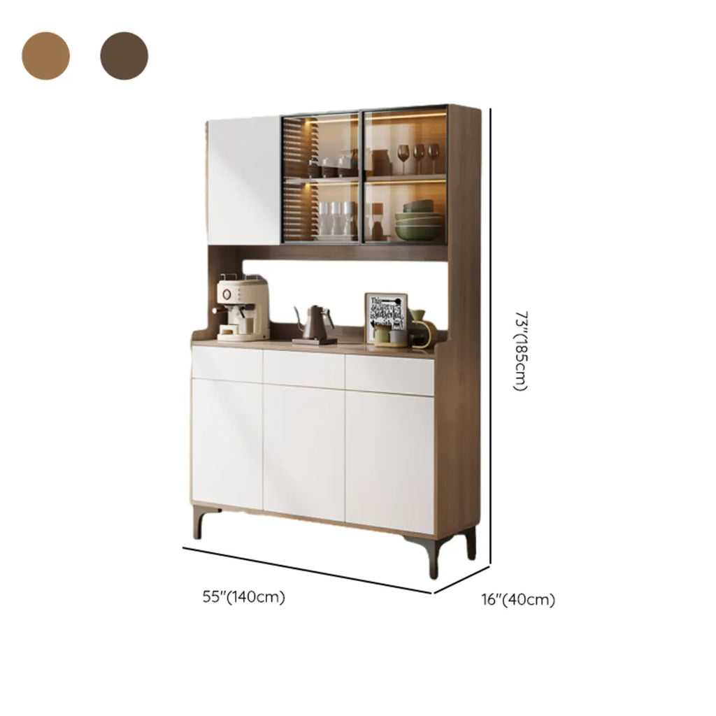 Credenza grande in legno e vetro con alzata superiore