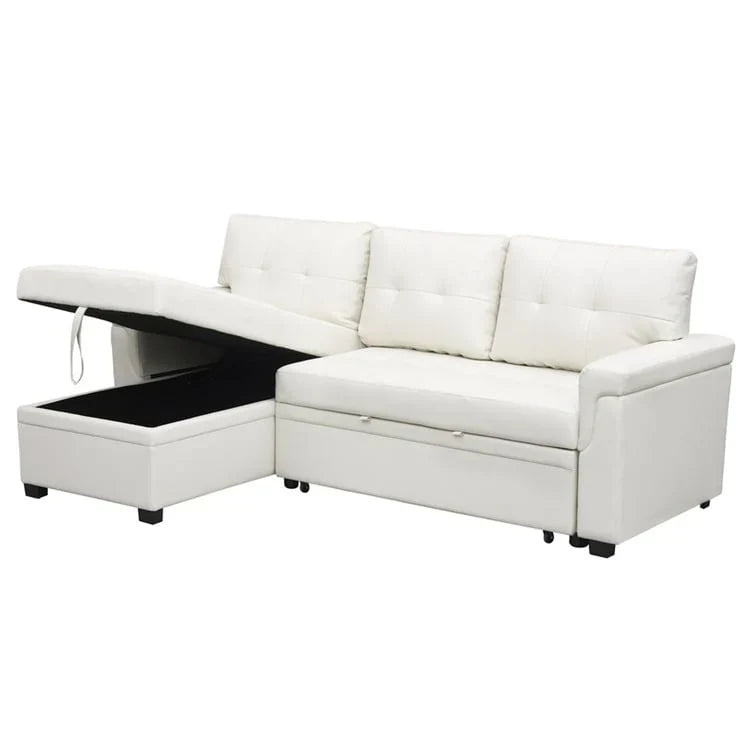 Divano componibile convertibile reversibile con letto estraibile, chaise longue con contenitore nascosto e gambe durevoli