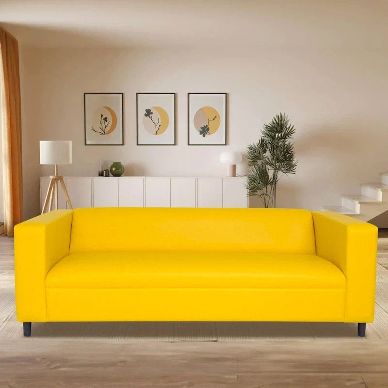 Divano a 3 posti in stile Mid-Century Modern, similpelle, struttura in legno massello, imbottito