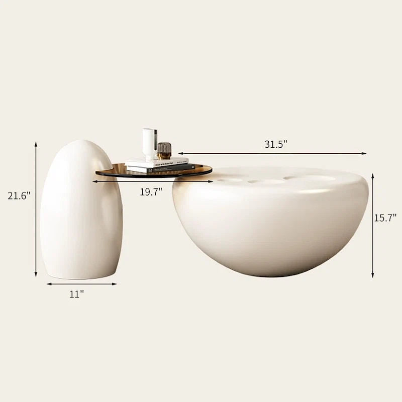 Tavolino da salotto NIDO moderno rotondo da 42 pollici, colore bianco crema, 2 pezzi - 62