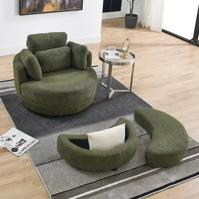 Poltrona a botte girevole di grandi dimensioni con pouf contenitore a forma di luna