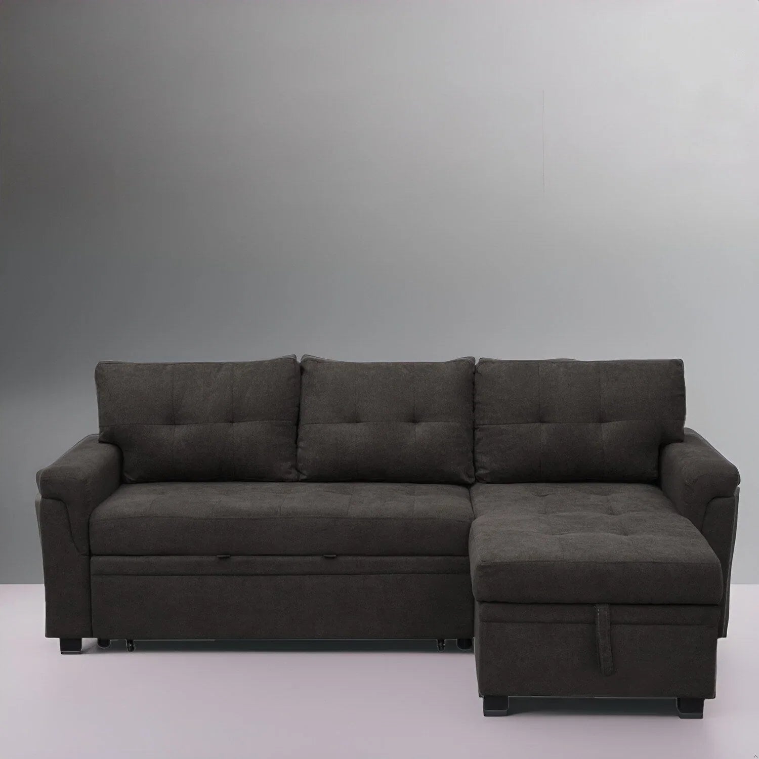 Divano sezionale reversibile con letto estraibile, chaise longue con contenitore nascosto, gambe durevoli,