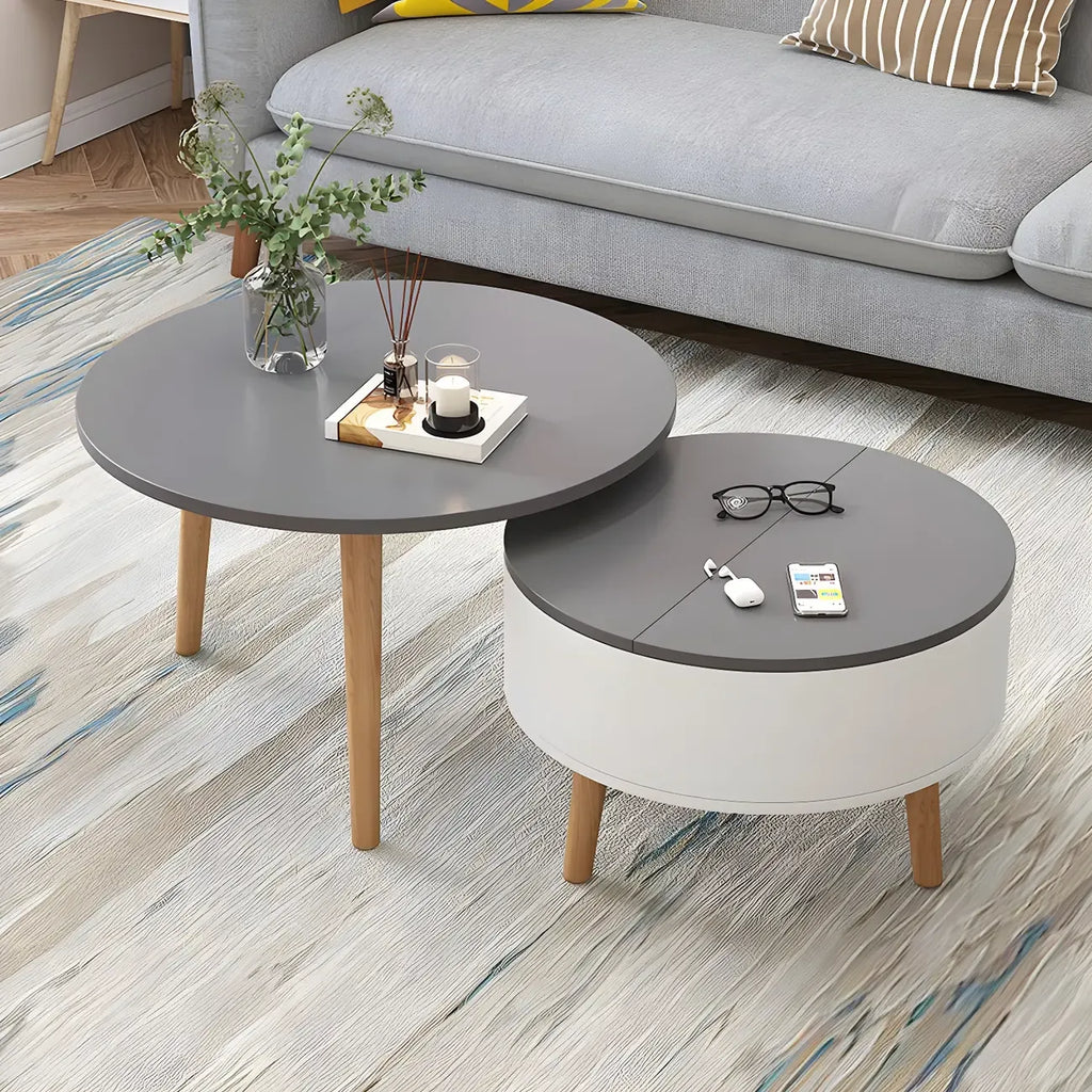 Tavolino da caffè rotondo moderno in legno bianco e nero con contenitore