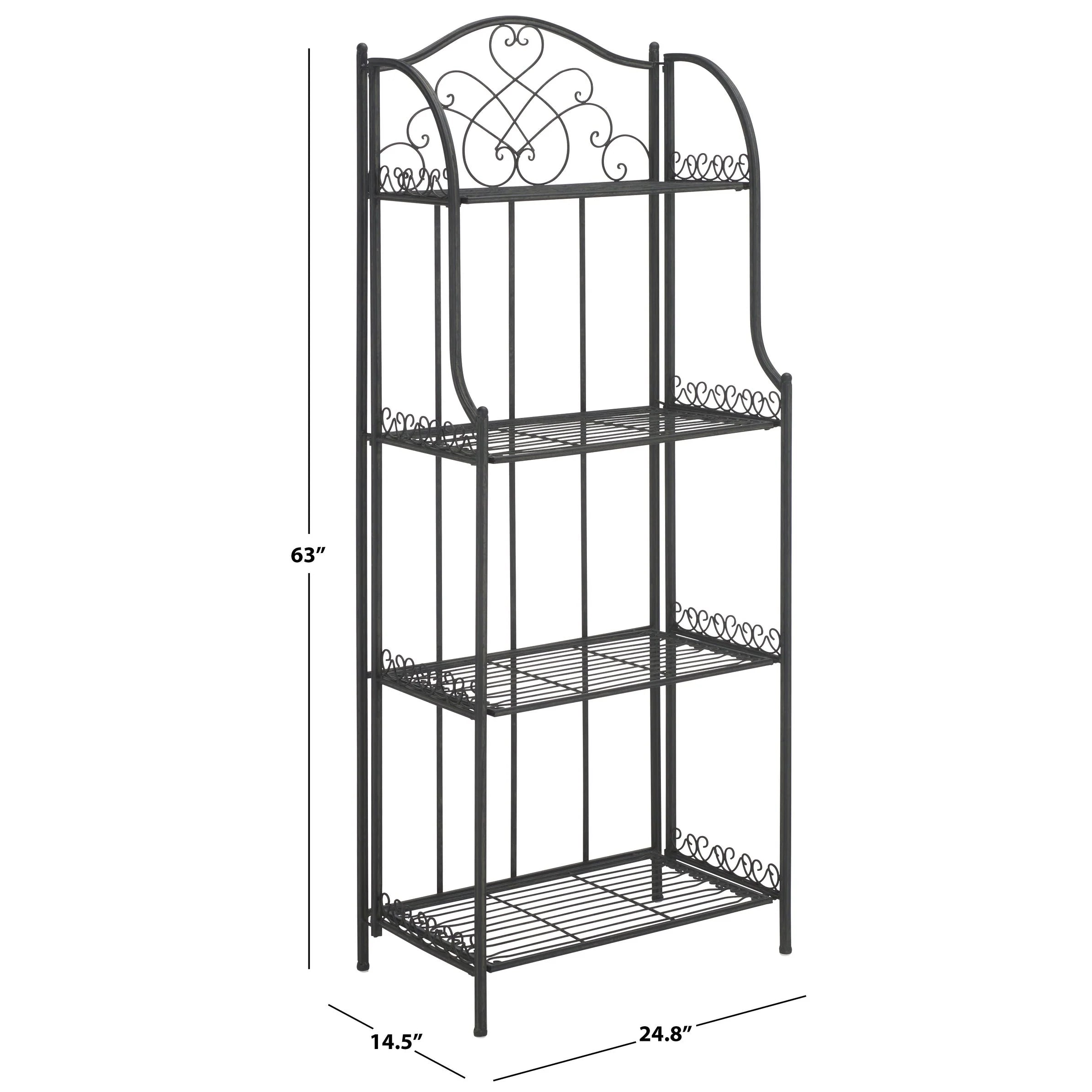 SAFAVIEH Bryn Scaffale da panettiere da esterno a 4 ripiani in ferro battuto vittoriano - 25 pollici L x 15 pollici P x 63 pollici H - 25 L x 15 P x 63 H