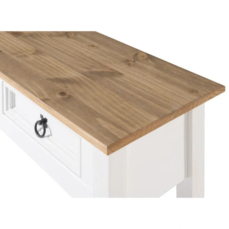 Tavolo Consolle Rustico in Pino Massiccio per Ingresso, Bianco Decapato / Marrone Antico / Grigio Decapato / Non Verniciato, 3 Cassetti