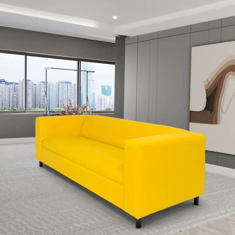 Divano a 3 posti in stile Mid-Century Modern, similpelle, struttura in legno massello, imbottito