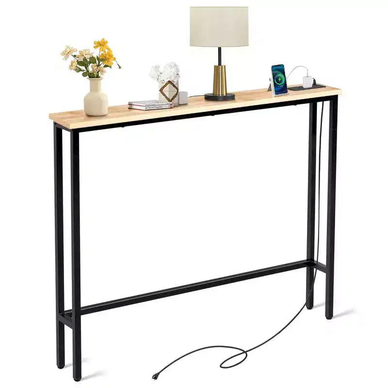 Marrone Ruggine 1pz Consolle in Ferro Triamina 100*15*79cm con Prese Elettriche