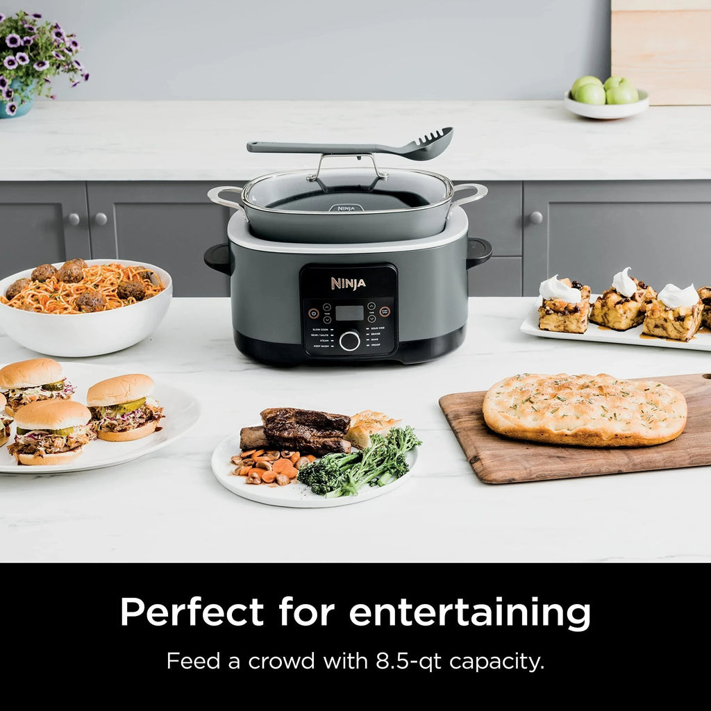 Multi-Cooker da 8,5 litri, con 8 funzioni in 1: Slow Cooker, Pentola Olandese, Vaporiera, Coperchio in Vetro, Cucchiaio Integrato, Pentola Adatta al Forno fino a 260°C